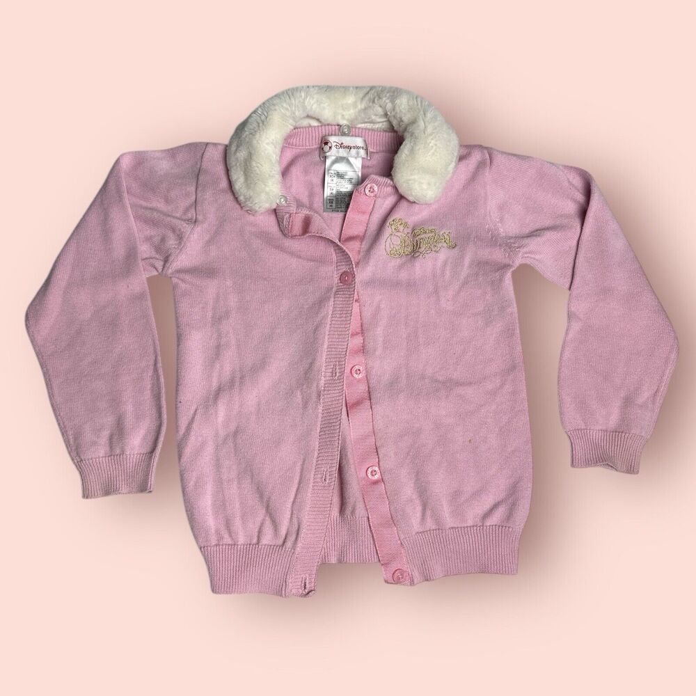 Disney Store Toddler XS 4T Princess Pink Cardigan Sweater Fur Collar